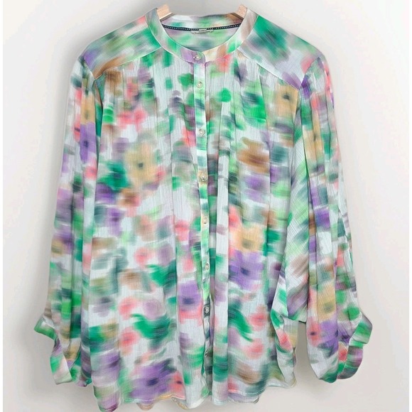 Pilcro The Sidney Batwing Blouse Top Womens XL Watercolor Relaxed Fit - Picture 2 of 8